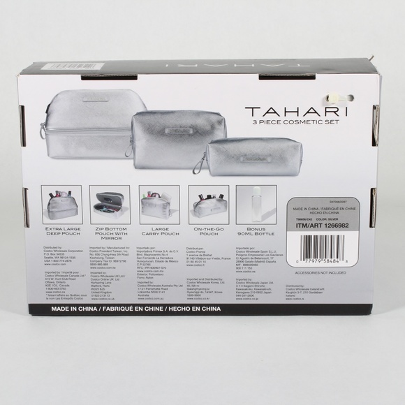 Tahari 3-Piece Cosmetic Makeup Bag Set Silver NEW - Picture 4 of 5